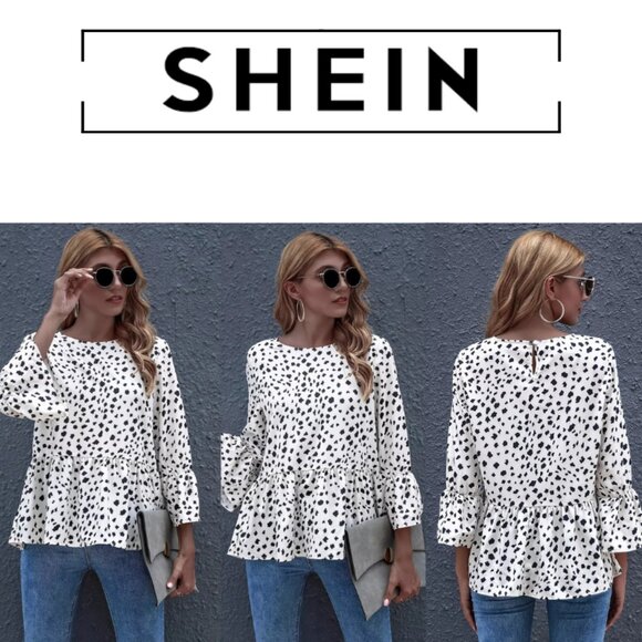 SHEIN Monochrome Patterned Blouse - Picture 1 of 5